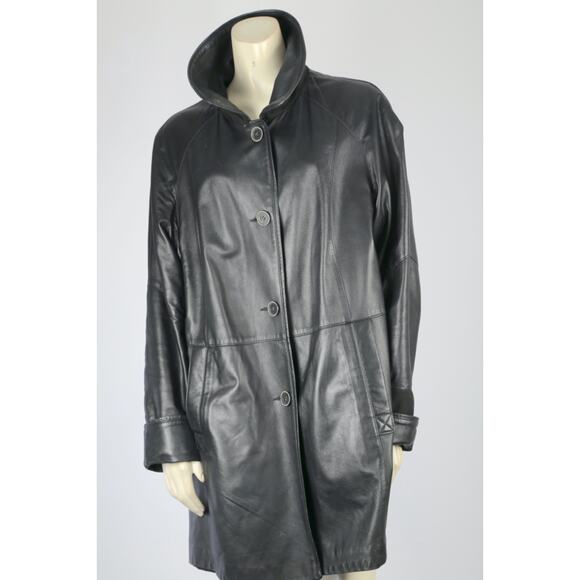Hide Society Black Genuine Leather Reversible Button Down Coat Jacket Size 12 - Picture 5 of 16